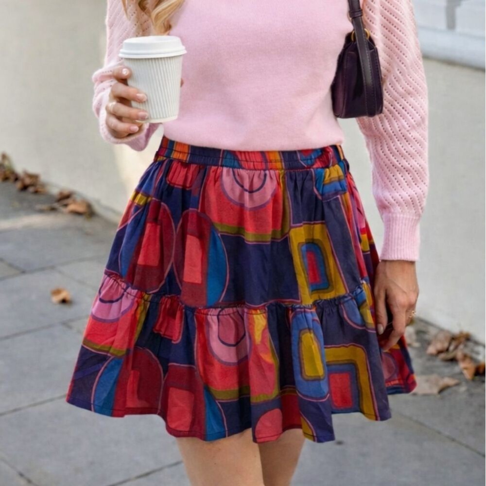 Truth NYC Geometric Print Mini Skirt NWT Size Small Colorful Retro